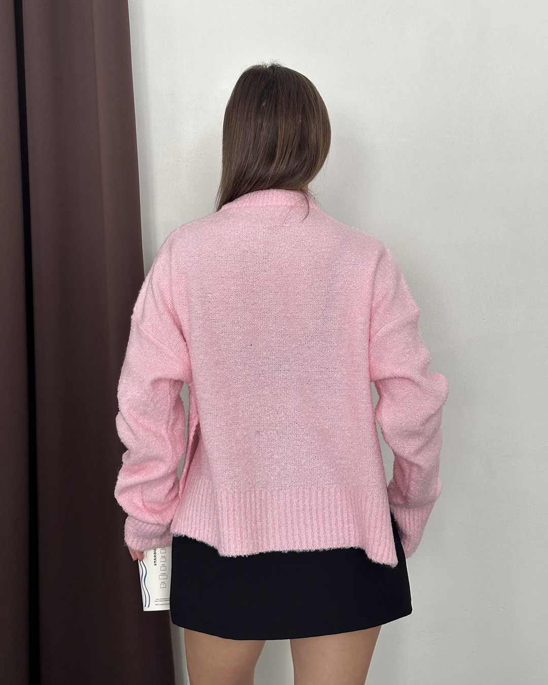 Bisiklet Yaka Düğmeli Pembe Triko Hırka