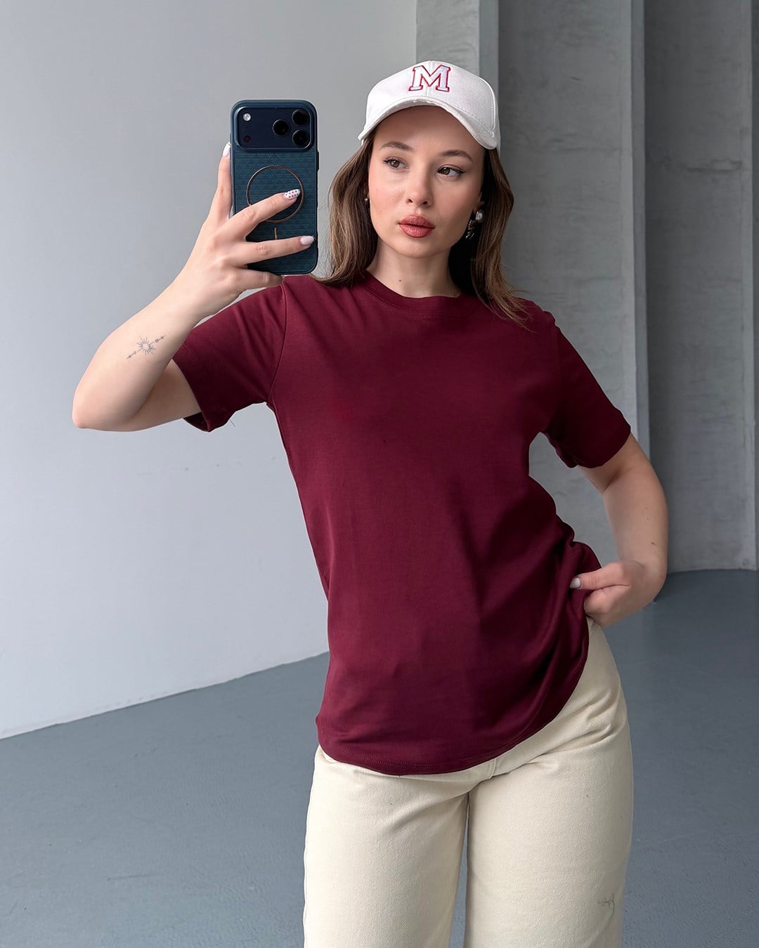 Bisiklet Yaka Unisex Bordo Tişört
