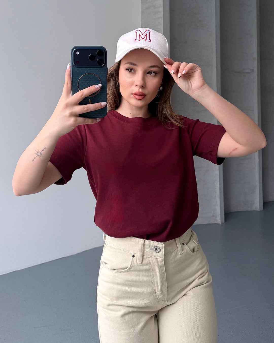 Bisiklet Yaka Unisex Bordo Tişört