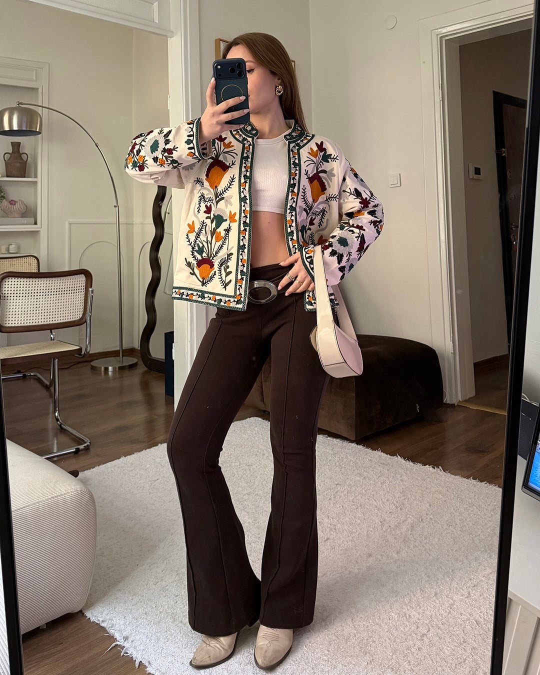 Bohem Desenli Nakışlı Ceket