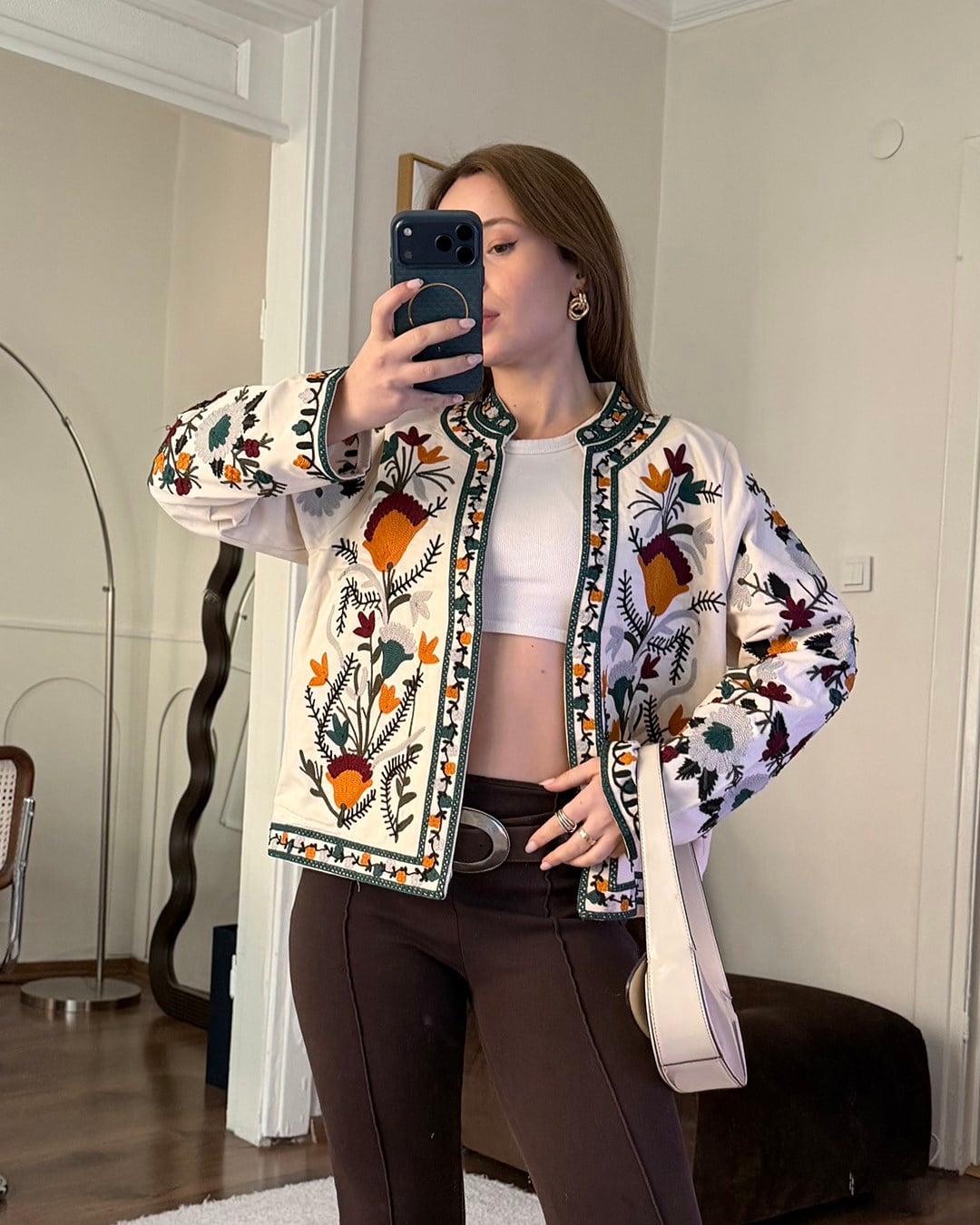 Bohem Desenli Nakışlı Ceket