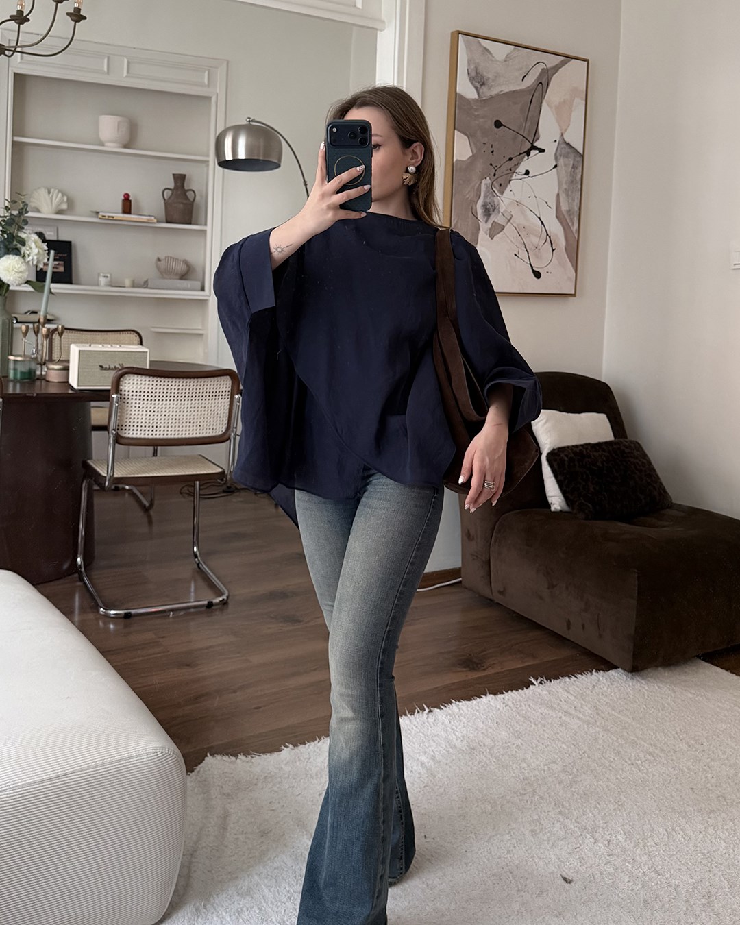 Bohem Lacivert Şifon Bluz