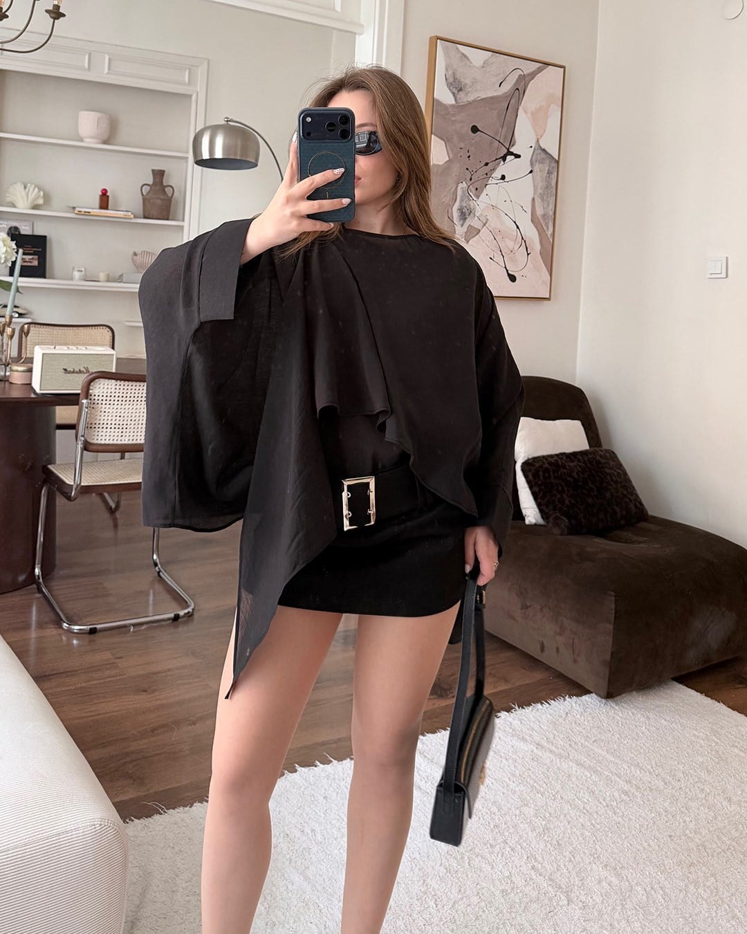 Bohem Siyah Şifon Bluz