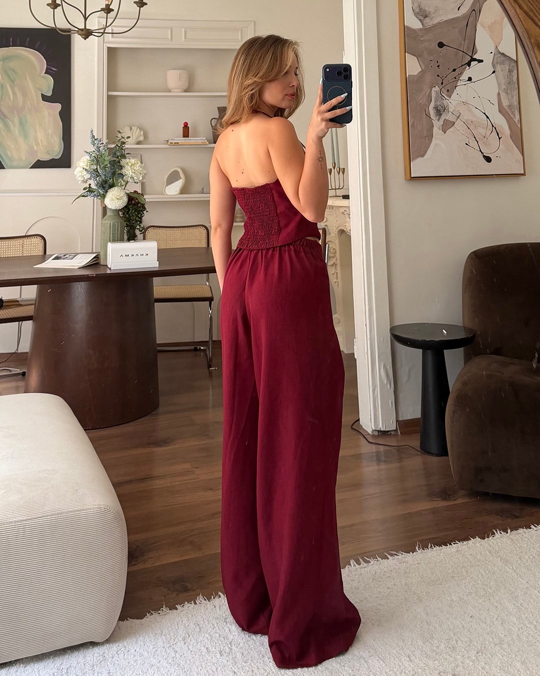 Bordo Askılı Büstiyer Pantolon Takım
