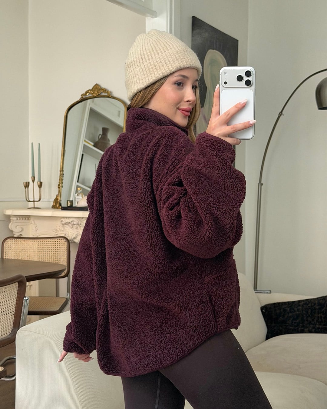 Bordo Peluş Polar Ceket