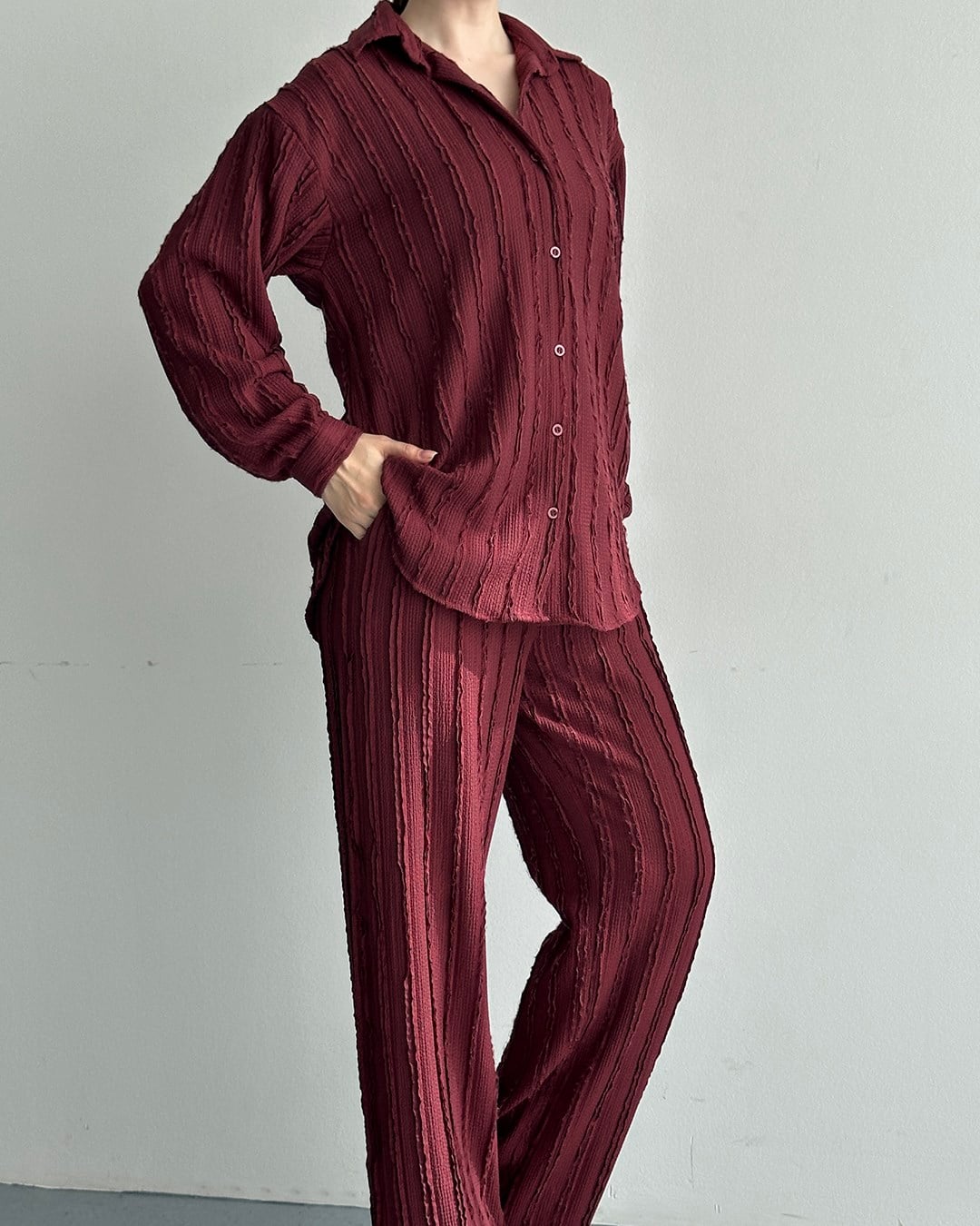 Bordo Salaş Gömlek Pantolon Takım
