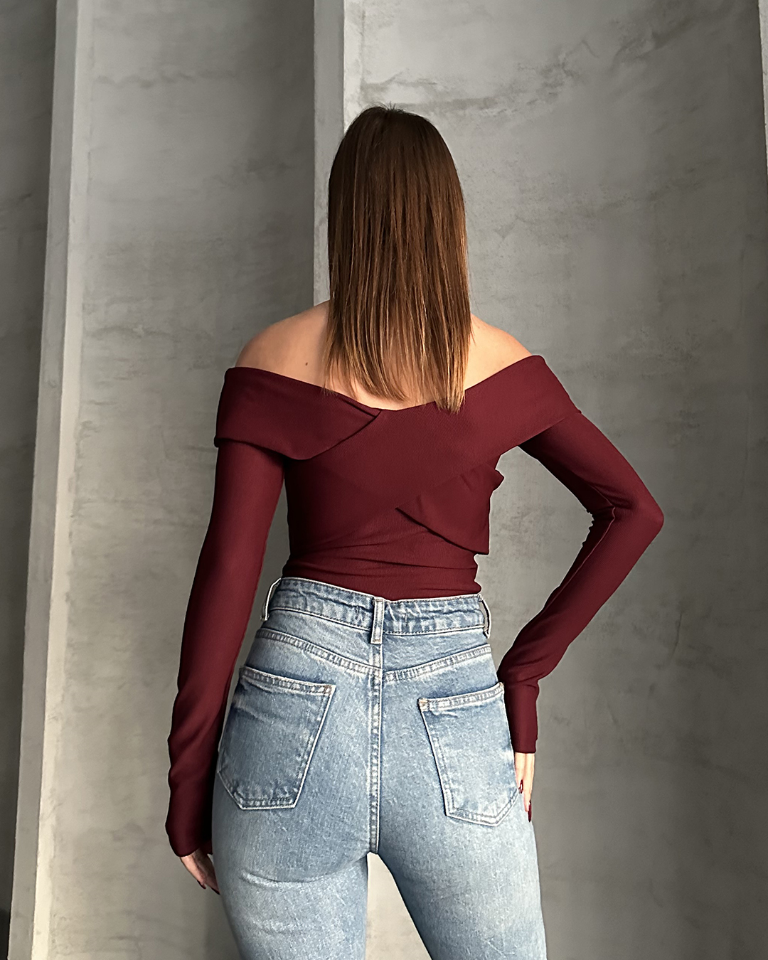 Çapraz Yaka Detay Bordo Bluz