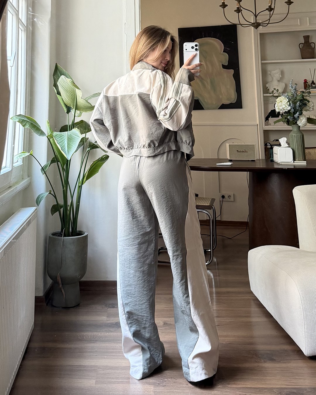 Çift Renk Şeritli Ceket Pantolon Haki İkili Takım
