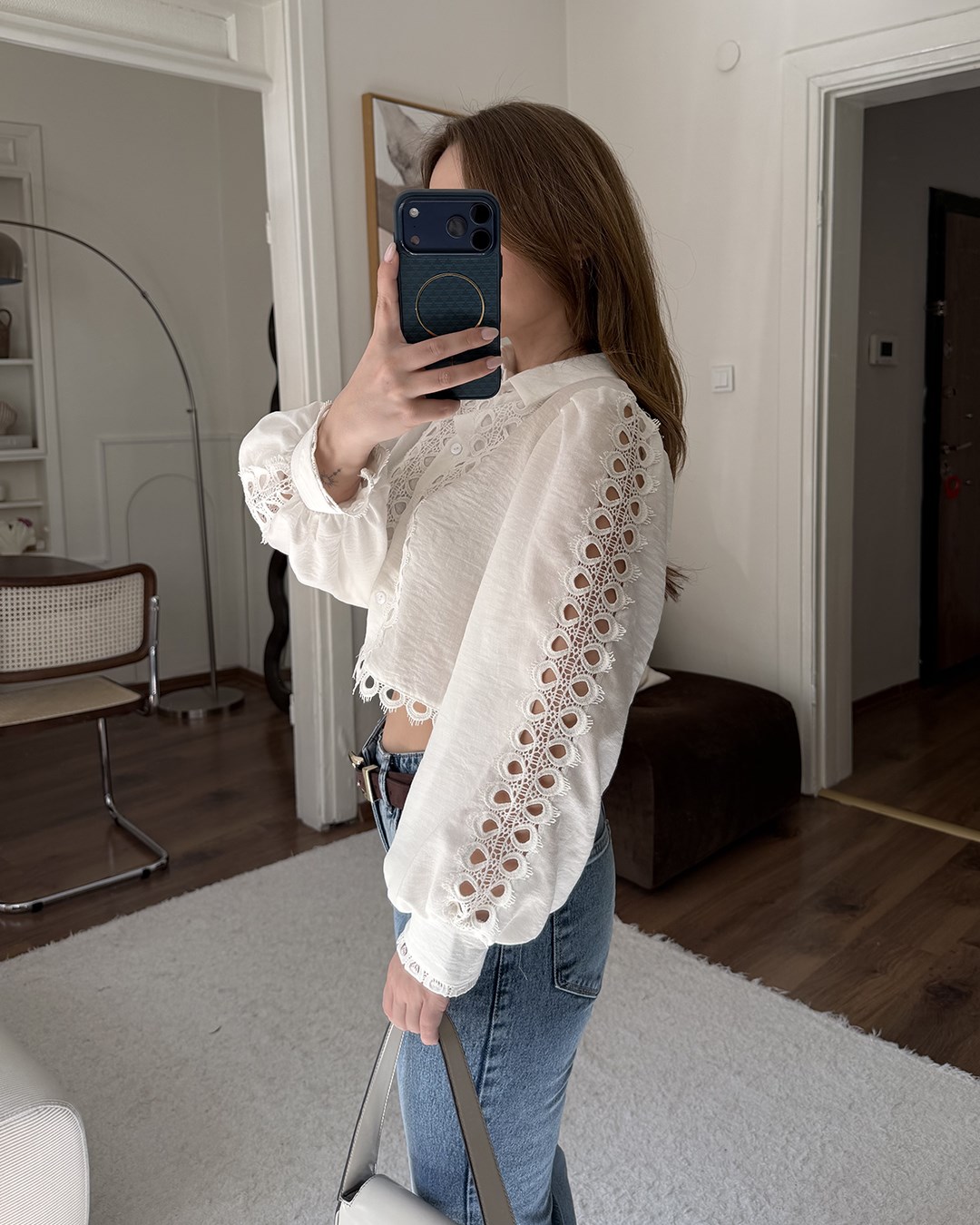 Dantel İşlemeli Crop Gömlek