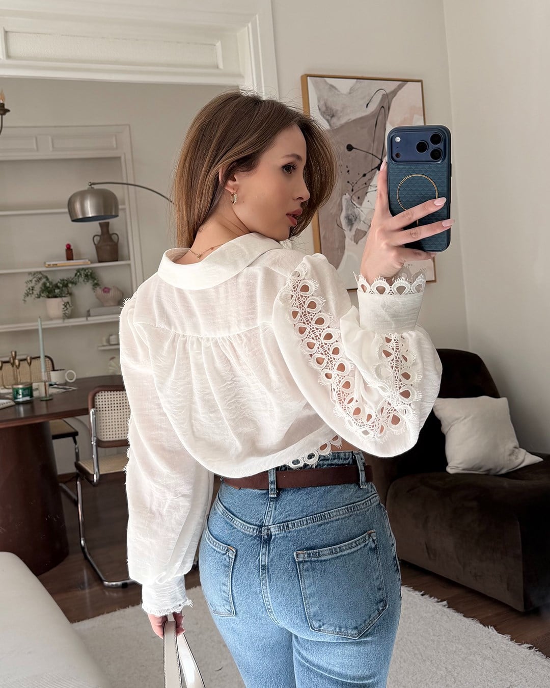 Dantel İşlemeli Crop Gömlek