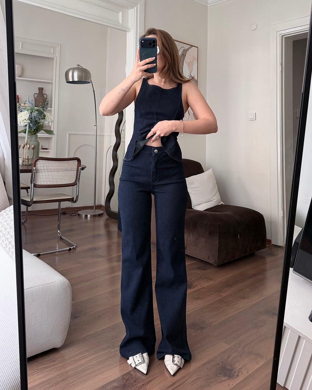 Denim Lacivert Bluz Pantolon Takım