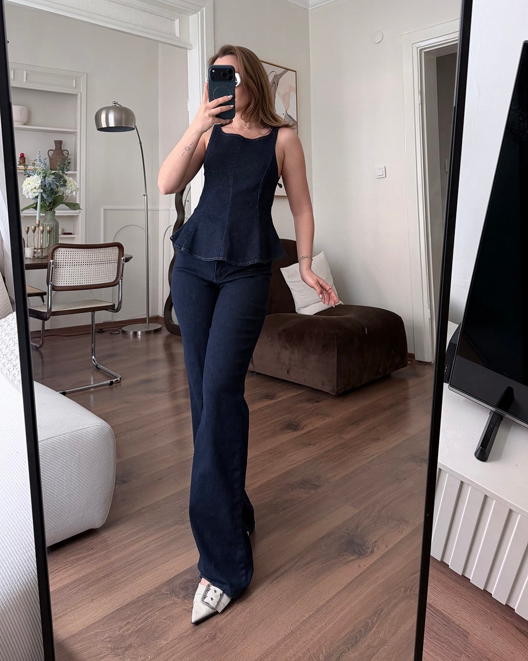 Denim Lacivert Bluz Pantolon Takım