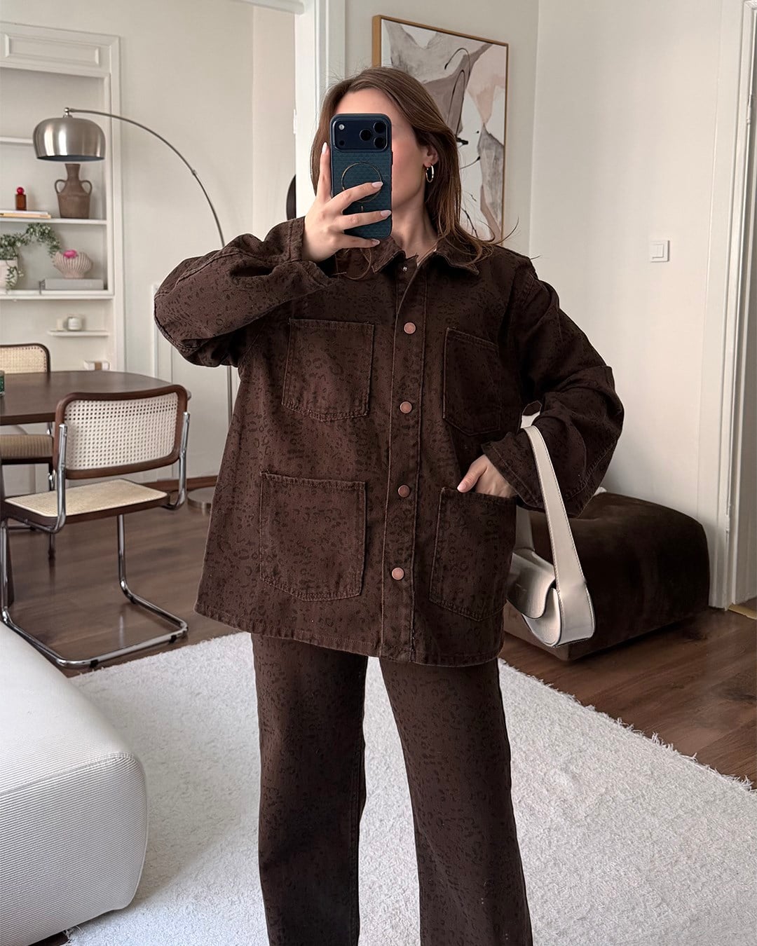 Desenli Kahverengi Gabardin Takım