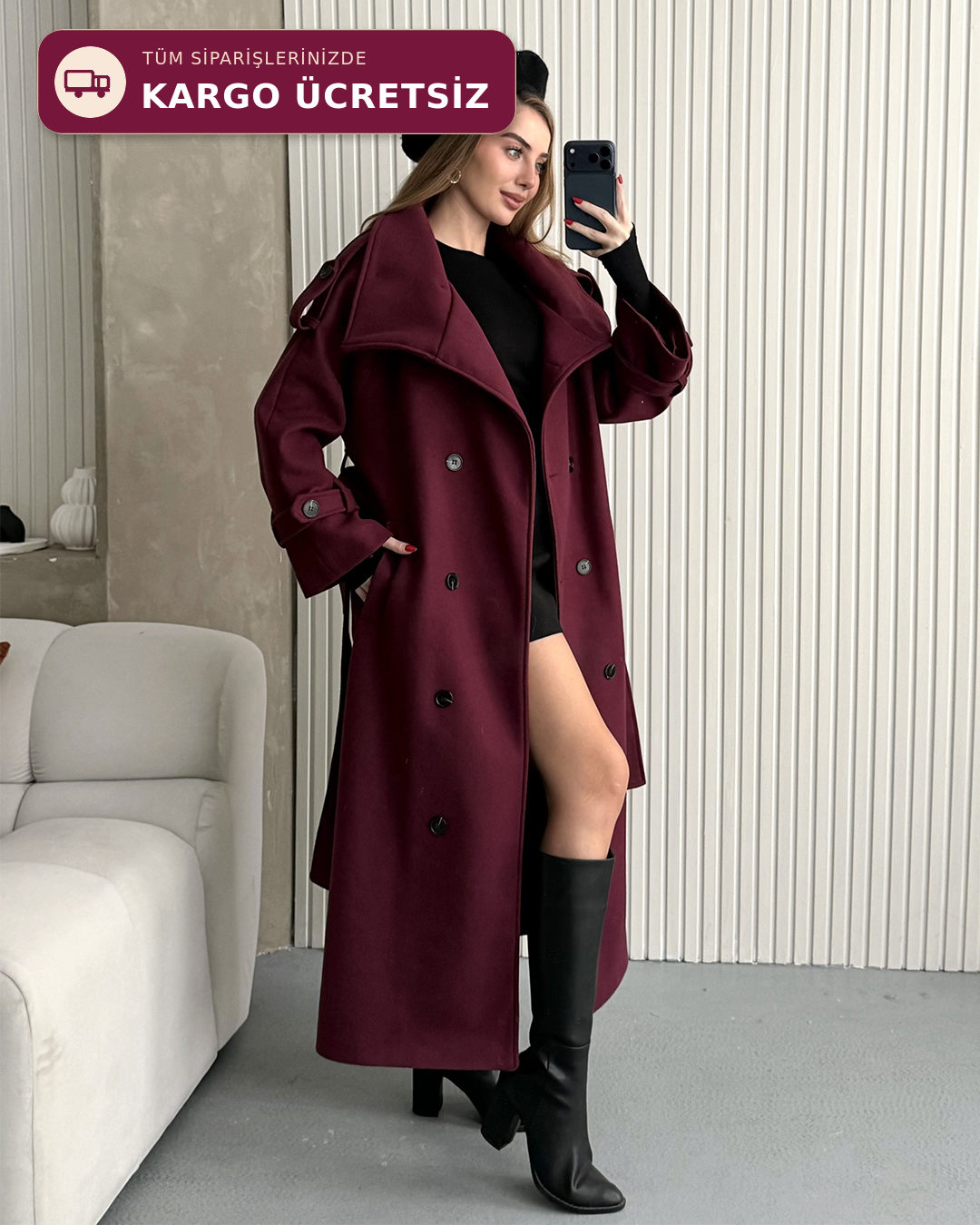 Dik Yaka Premium Bordo Kaban