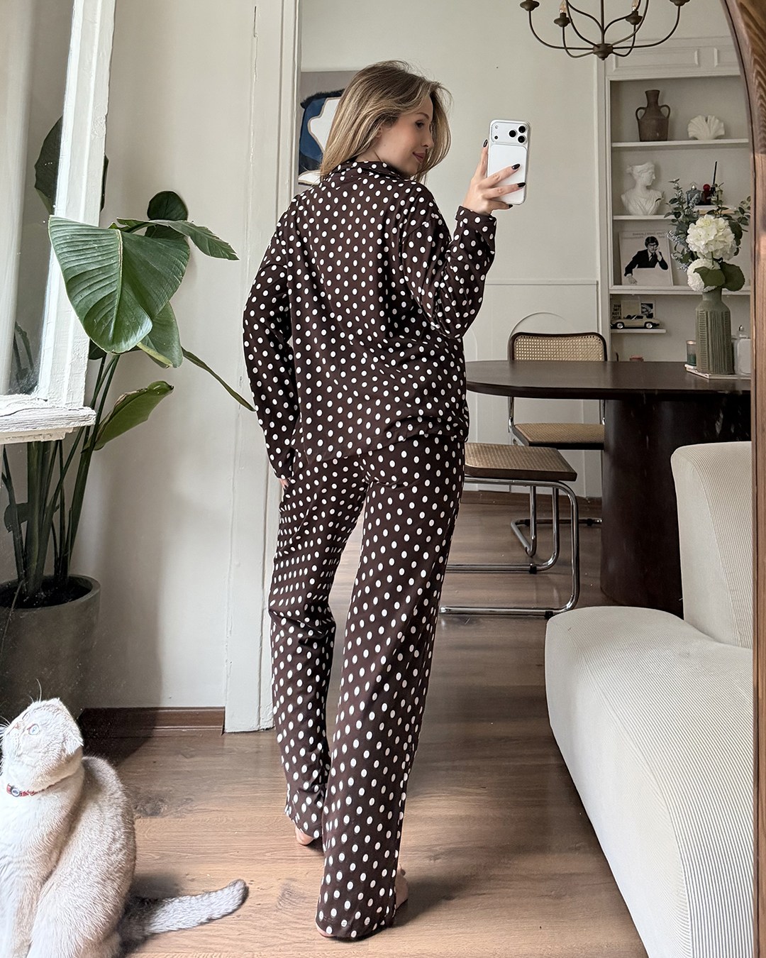 Dotti Puantiyeli Kahverengi Pijama Takımı