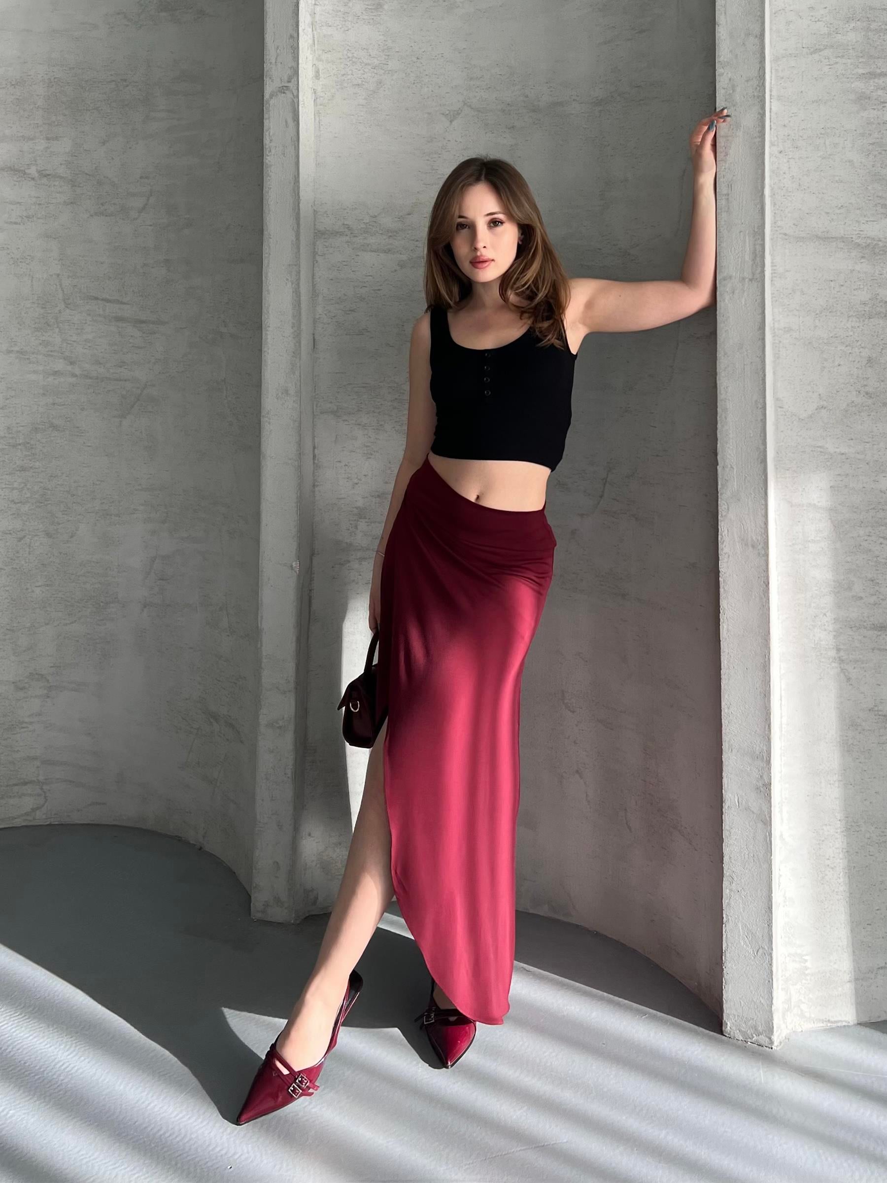 Drapeli Midi Boy Asimetrik Kruvaze Bordo Etek