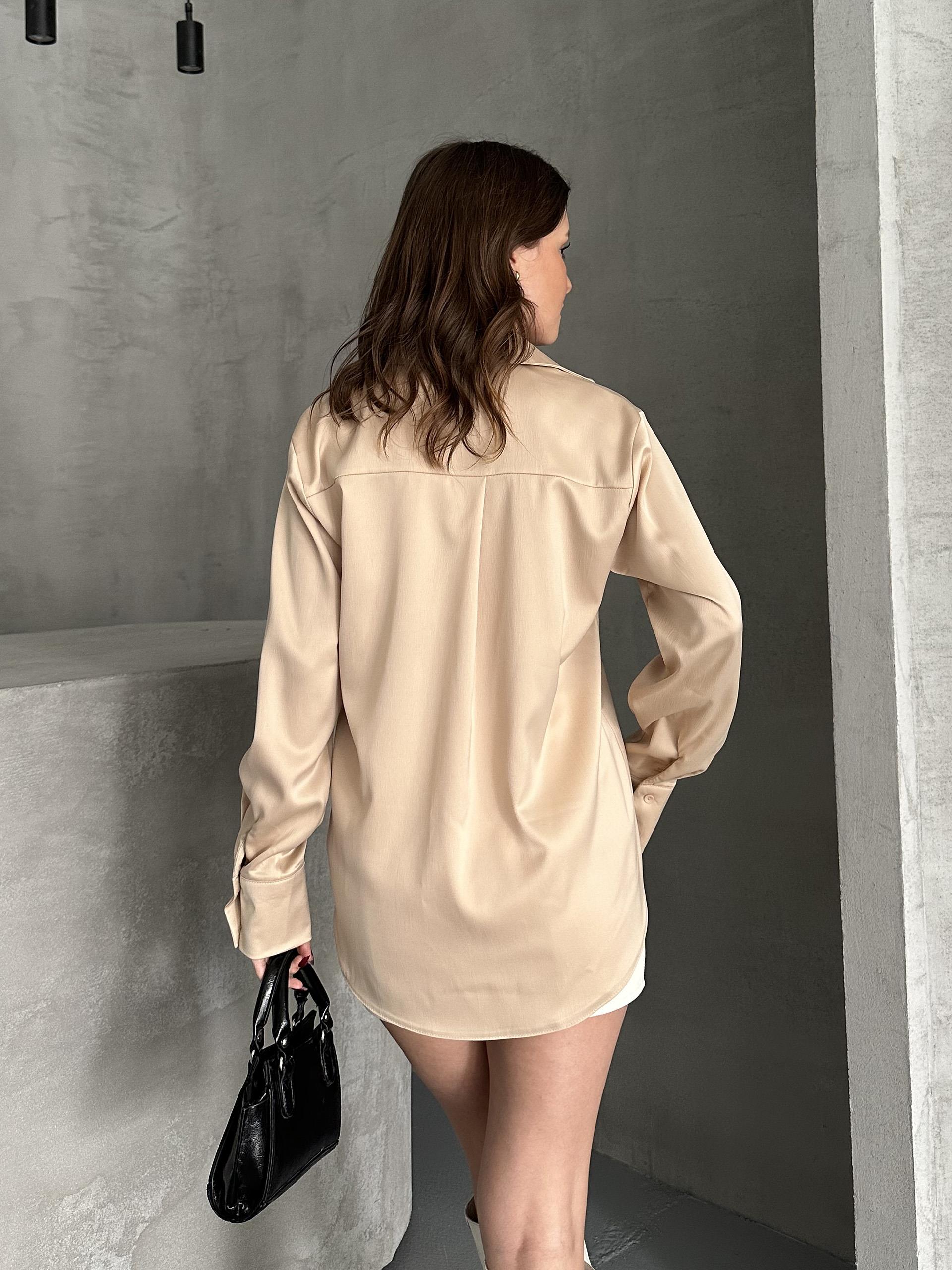 Cepsiz Oversize Krem Saten Gömlek
