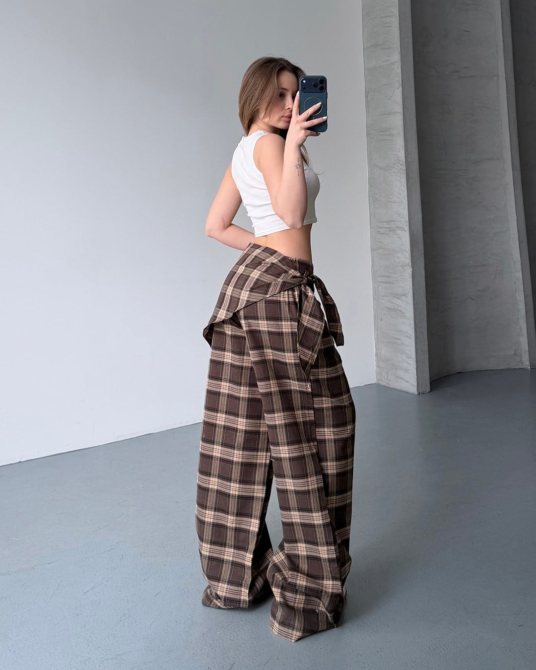 Ekose Kuşaklı Salaş Pantolon