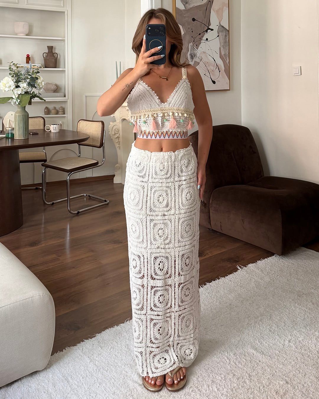 Örme Maxi Etek Crop Takım