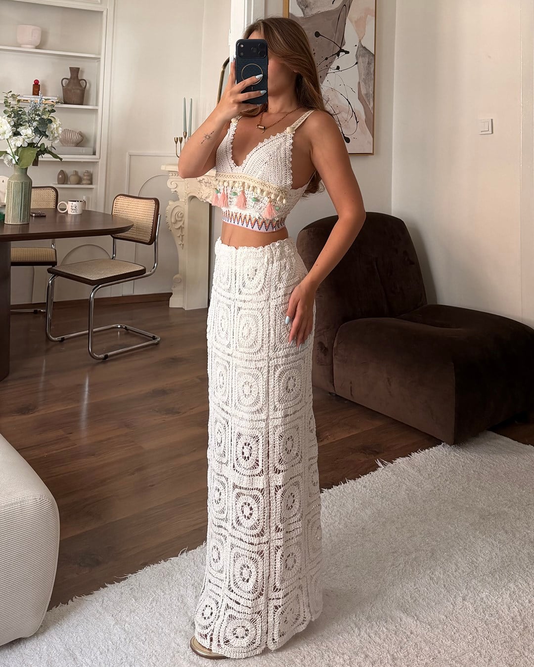 Örme Maxi Etek Crop Takım