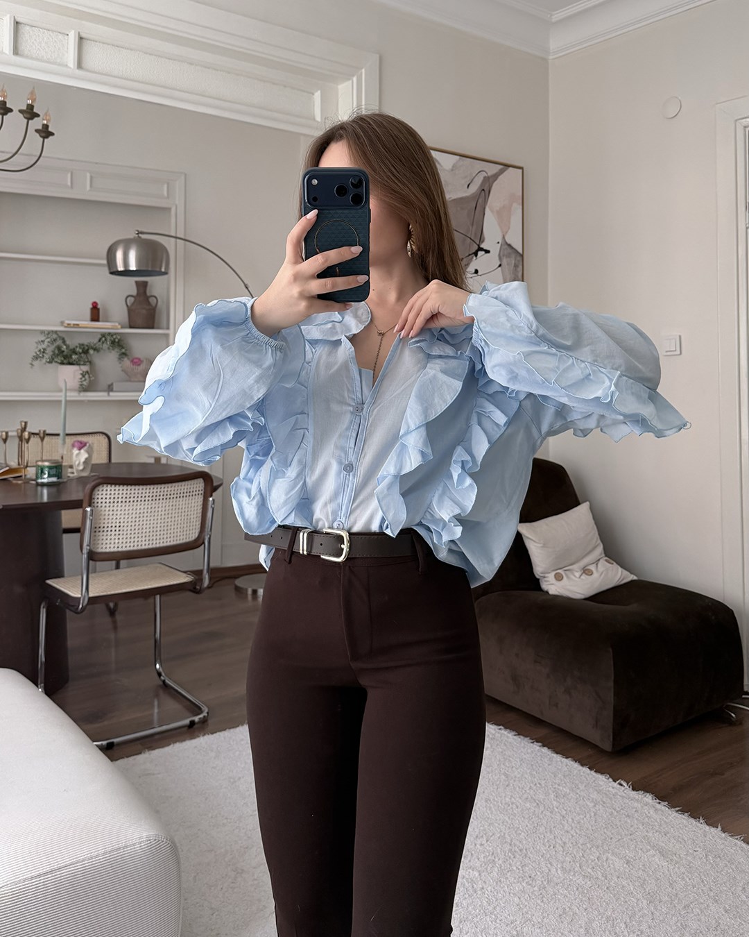 Fırfır Detaylı Bebe Mavisi Gömlek