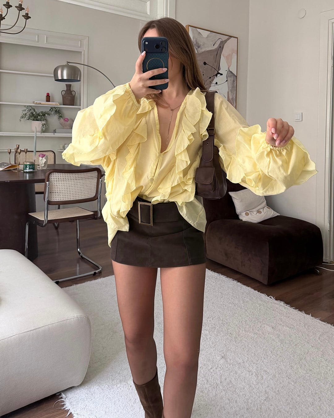 Fırfır Detaylı Sarı Gömlek