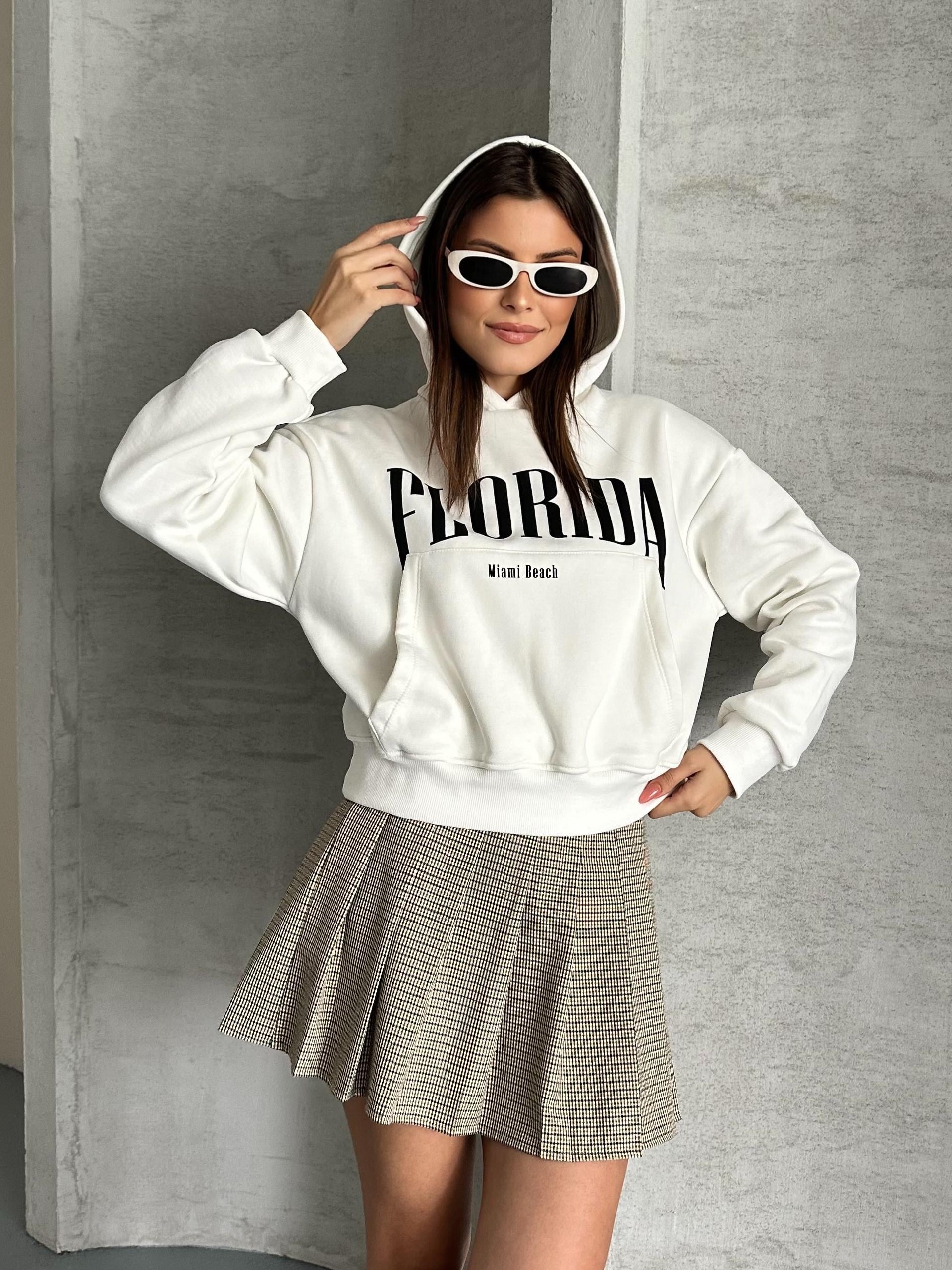 Florida Kapüşonlu Beyaz Sweatshirt