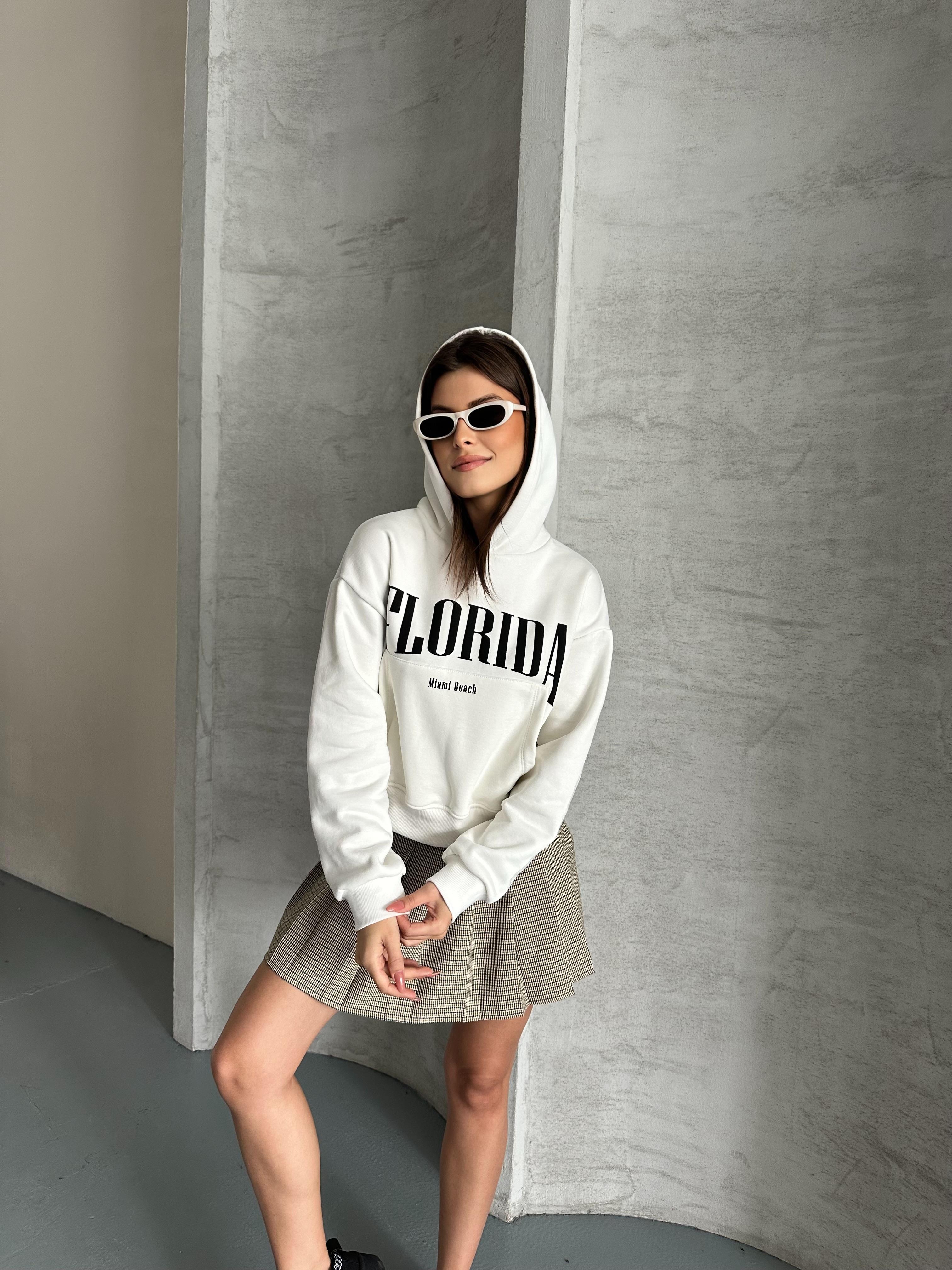 Florida Kapüşonlu Beyaz Sweatshirt