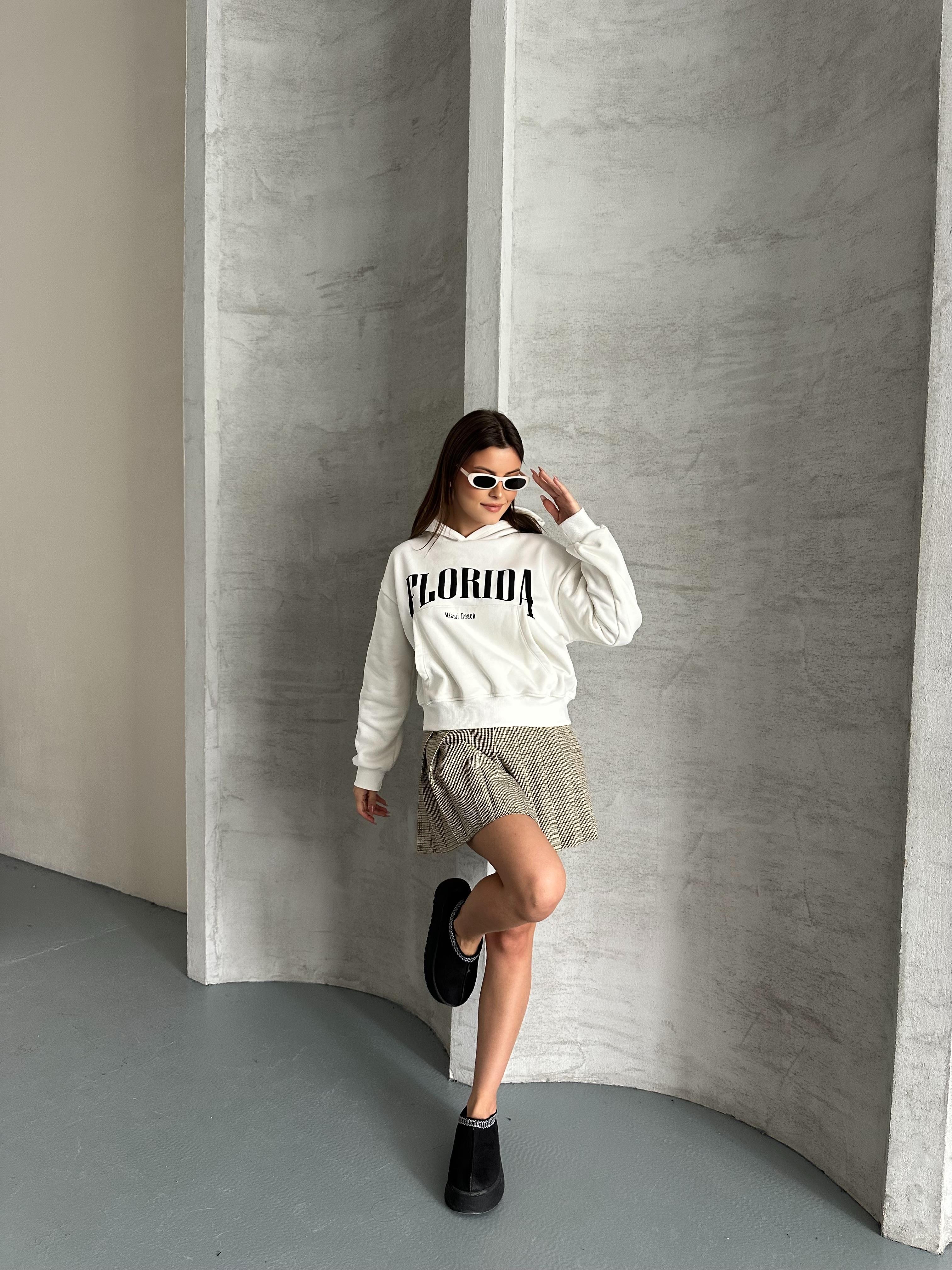 Florida Kapüşonlu Beyaz Sweatshirt