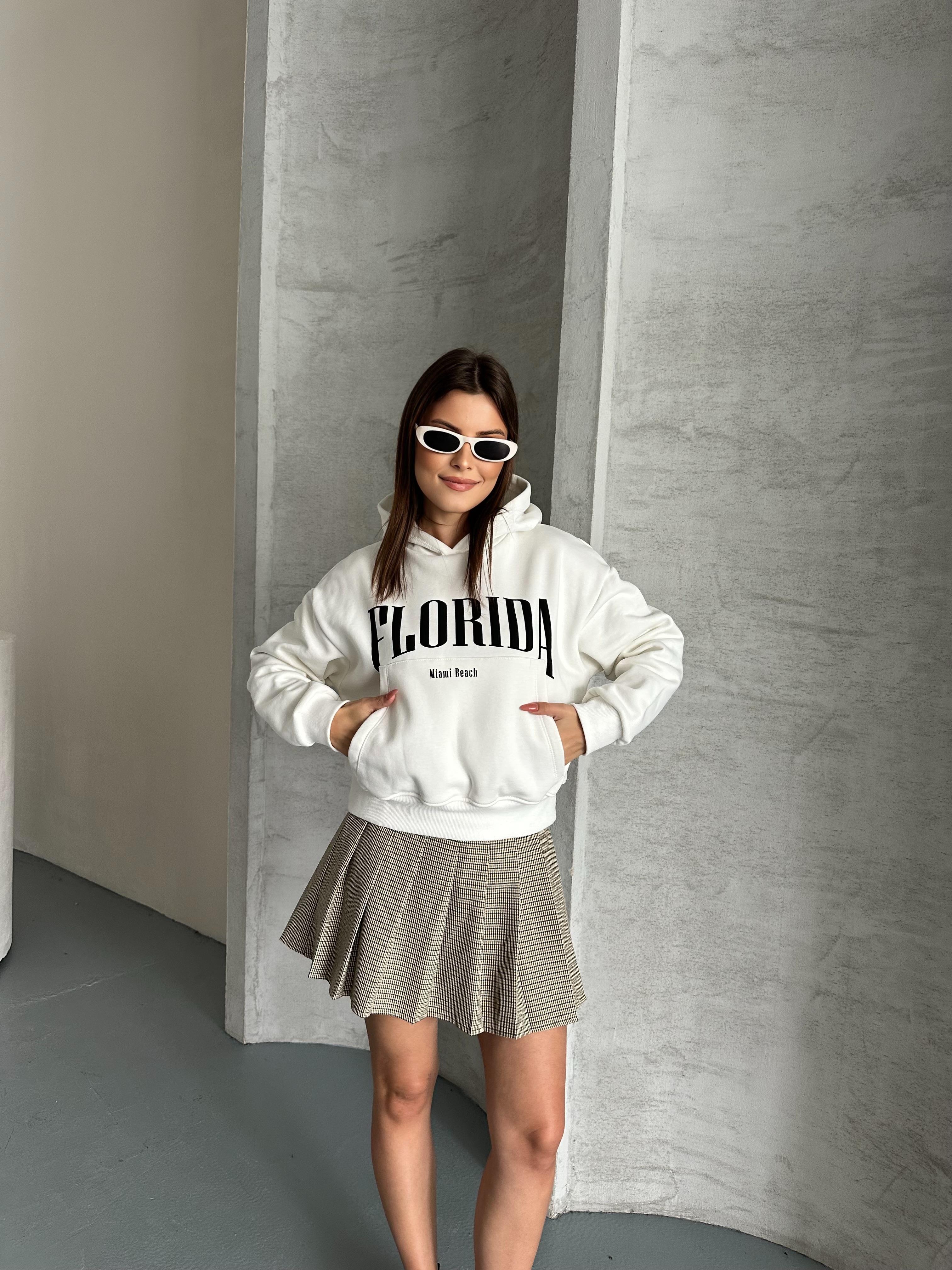 Florida Kapüşonlu Beyaz Sweatshirt