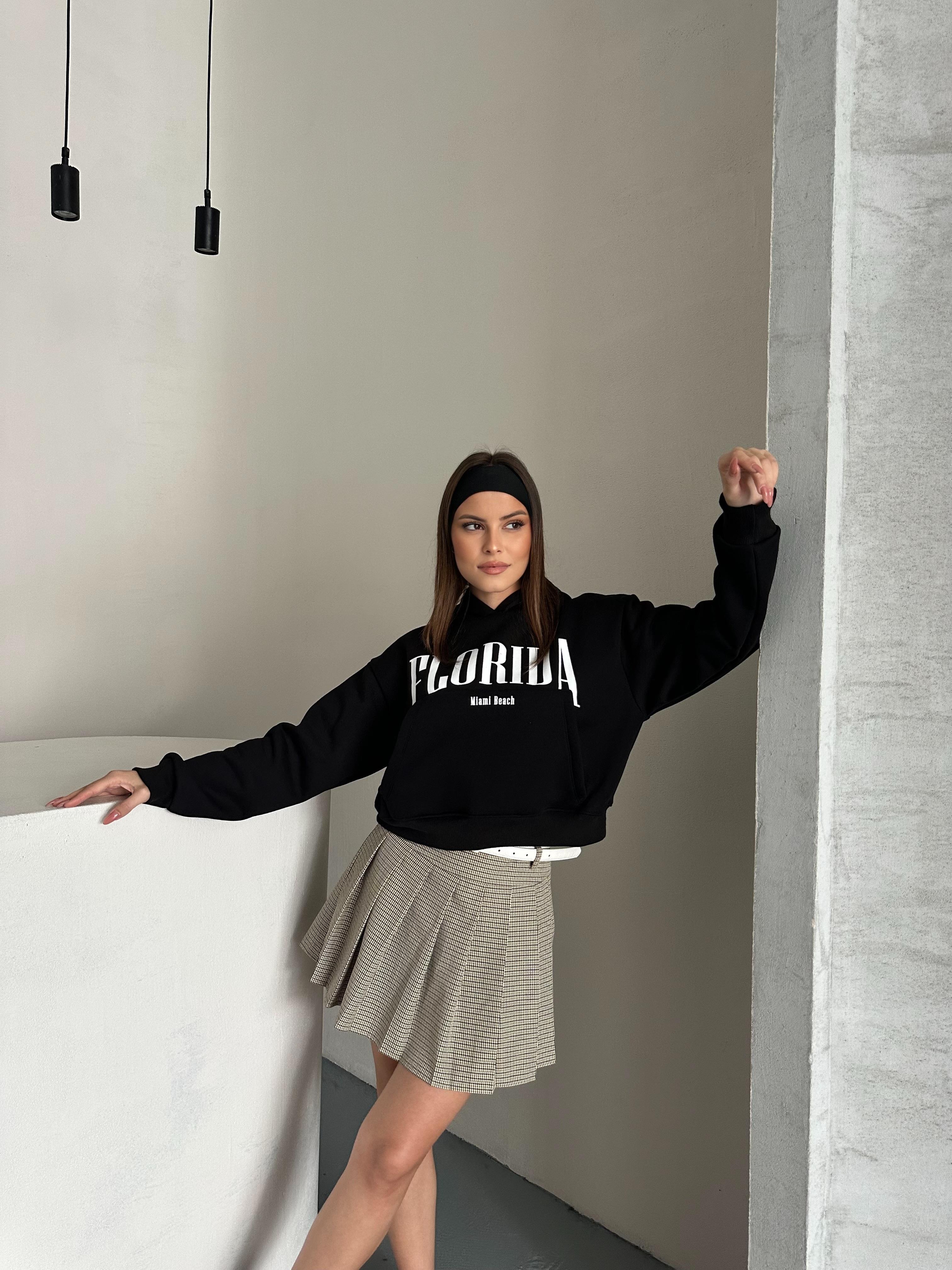 Florida Kapüşonlu Siyah Sweatshirt