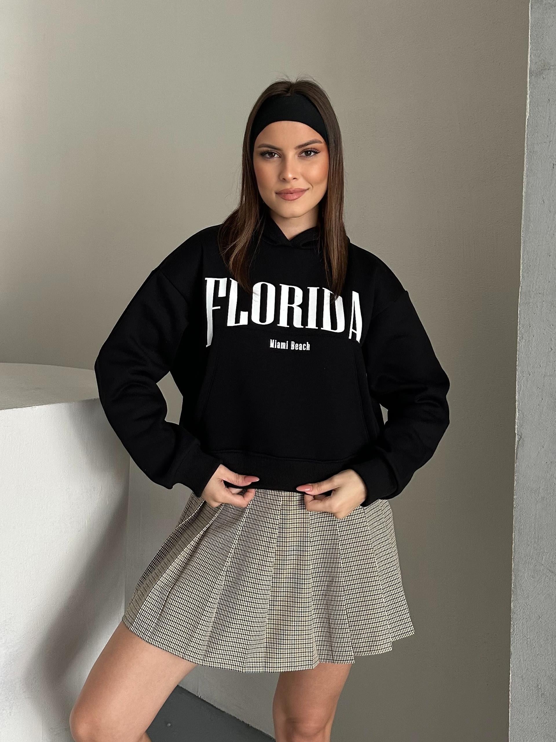 Florida Kapüşonlu Siyah Sweatshirt