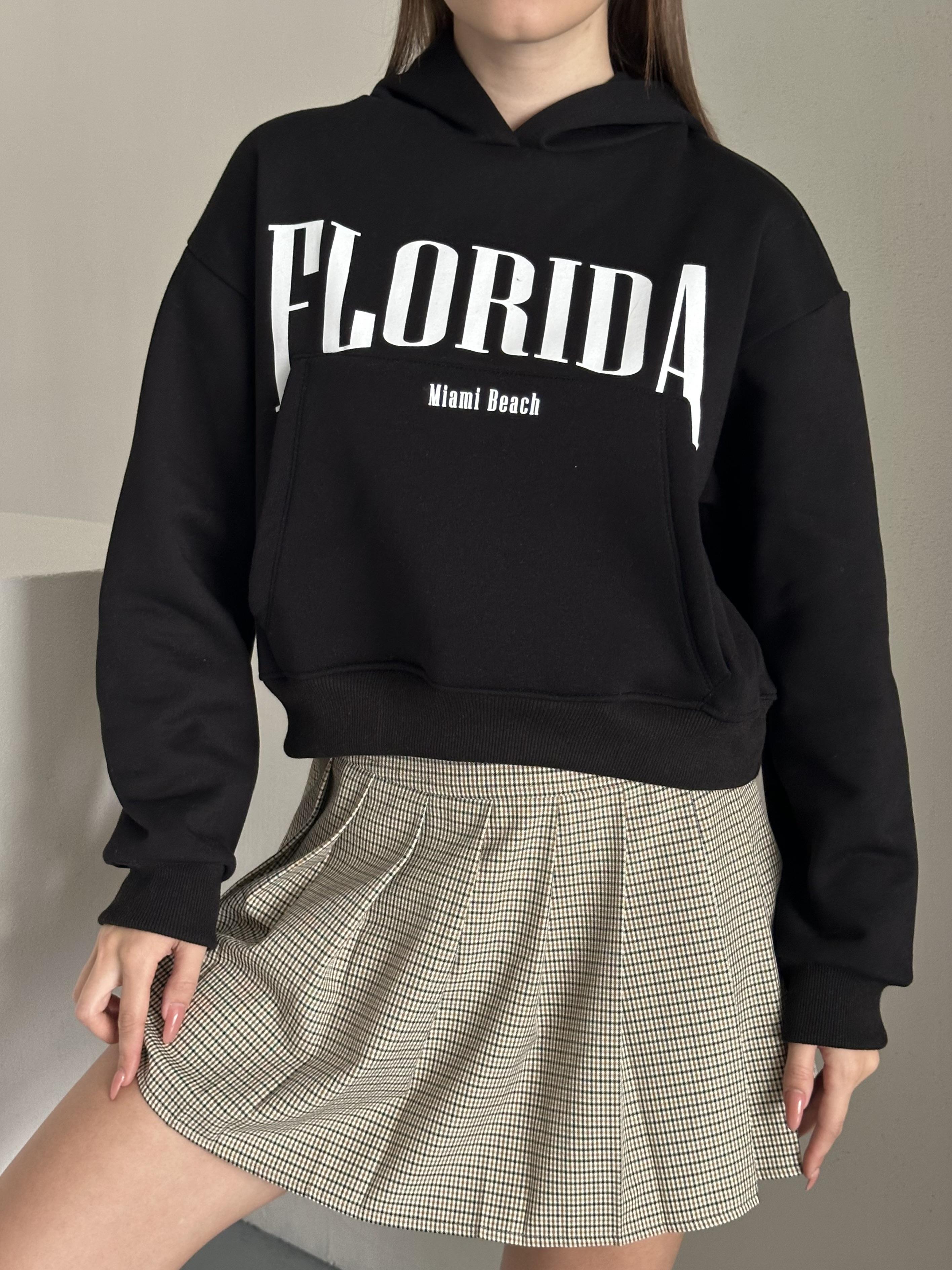 Florida Kapüşonlu Siyah Sweatshirt