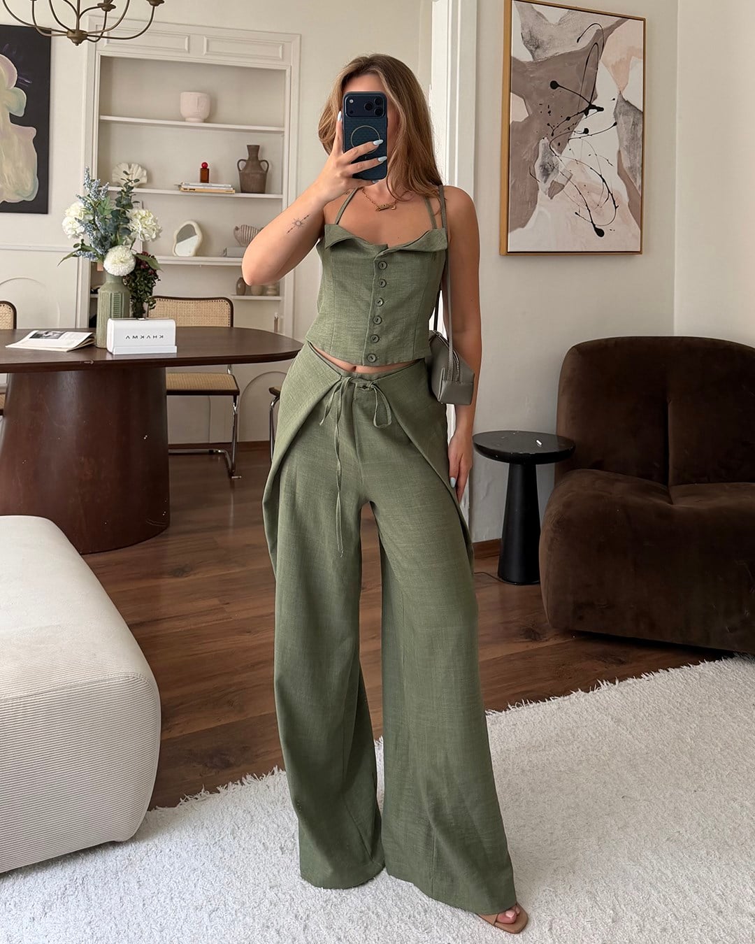 Haki Askılı Büstiyer Pantolon Takım