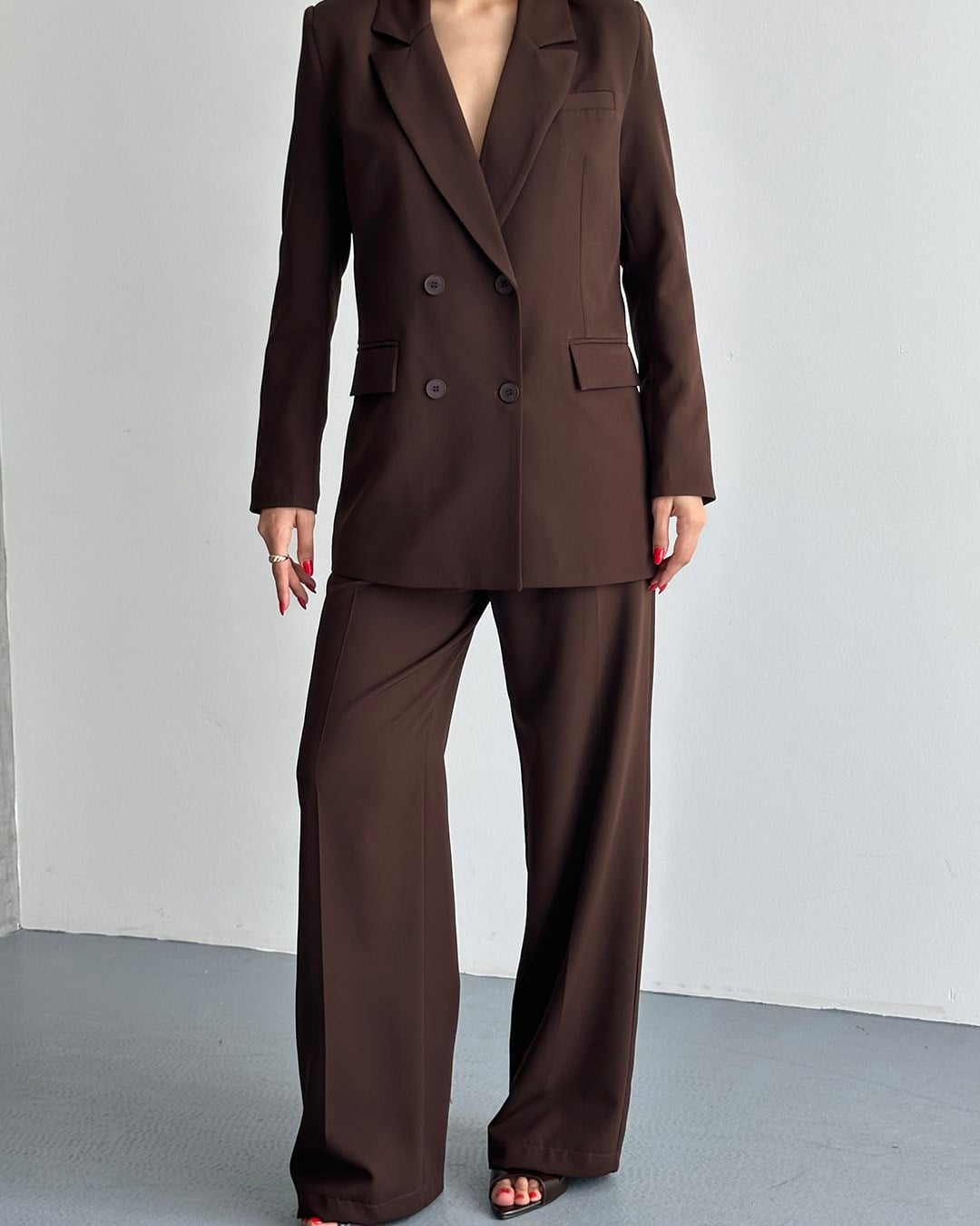 Kahverengi Oversize Blazer Ceket Pantolon Takım
