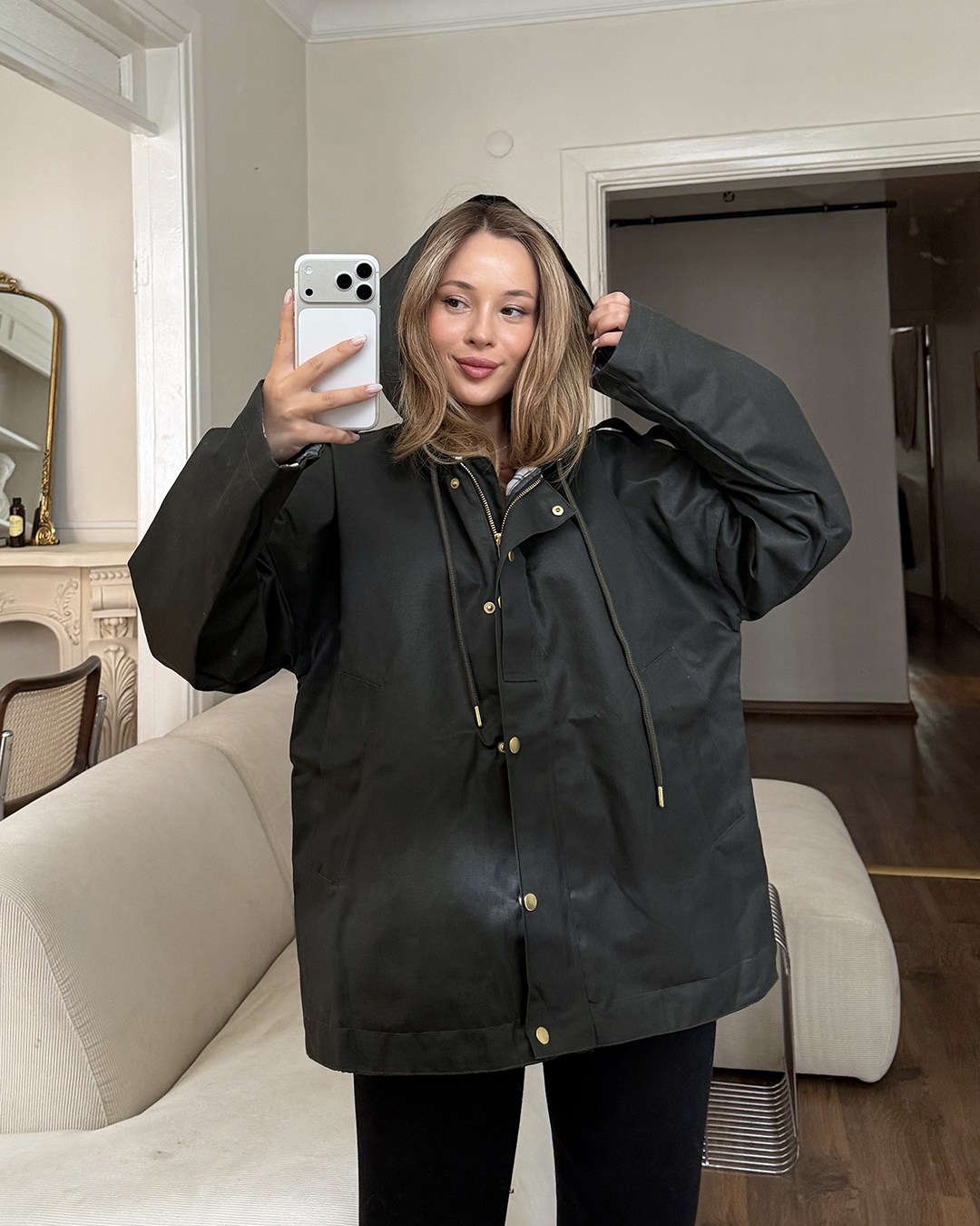 Kapüşonlu Oversize Haki Parka