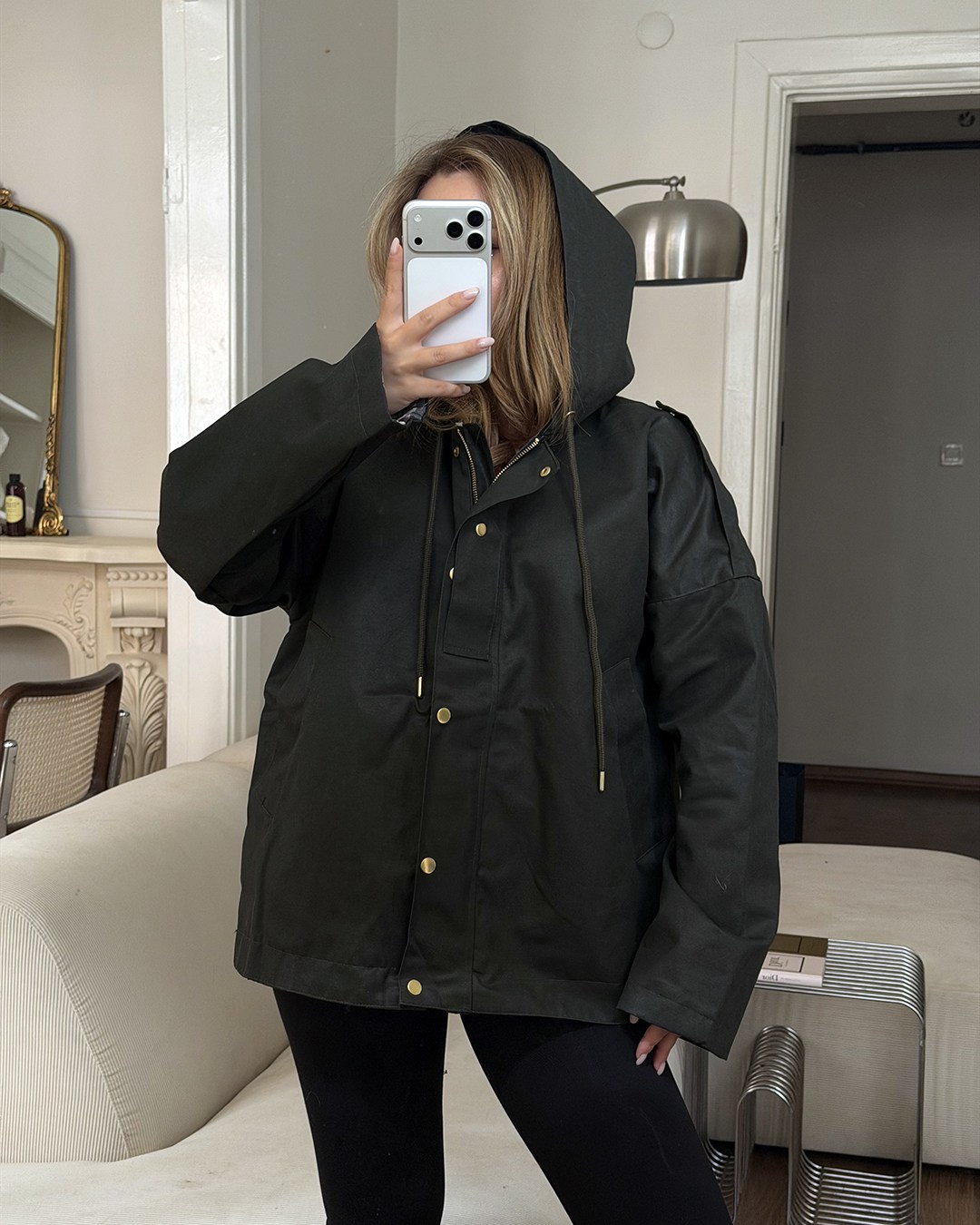 Kapüşonlu Oversize Haki Parka