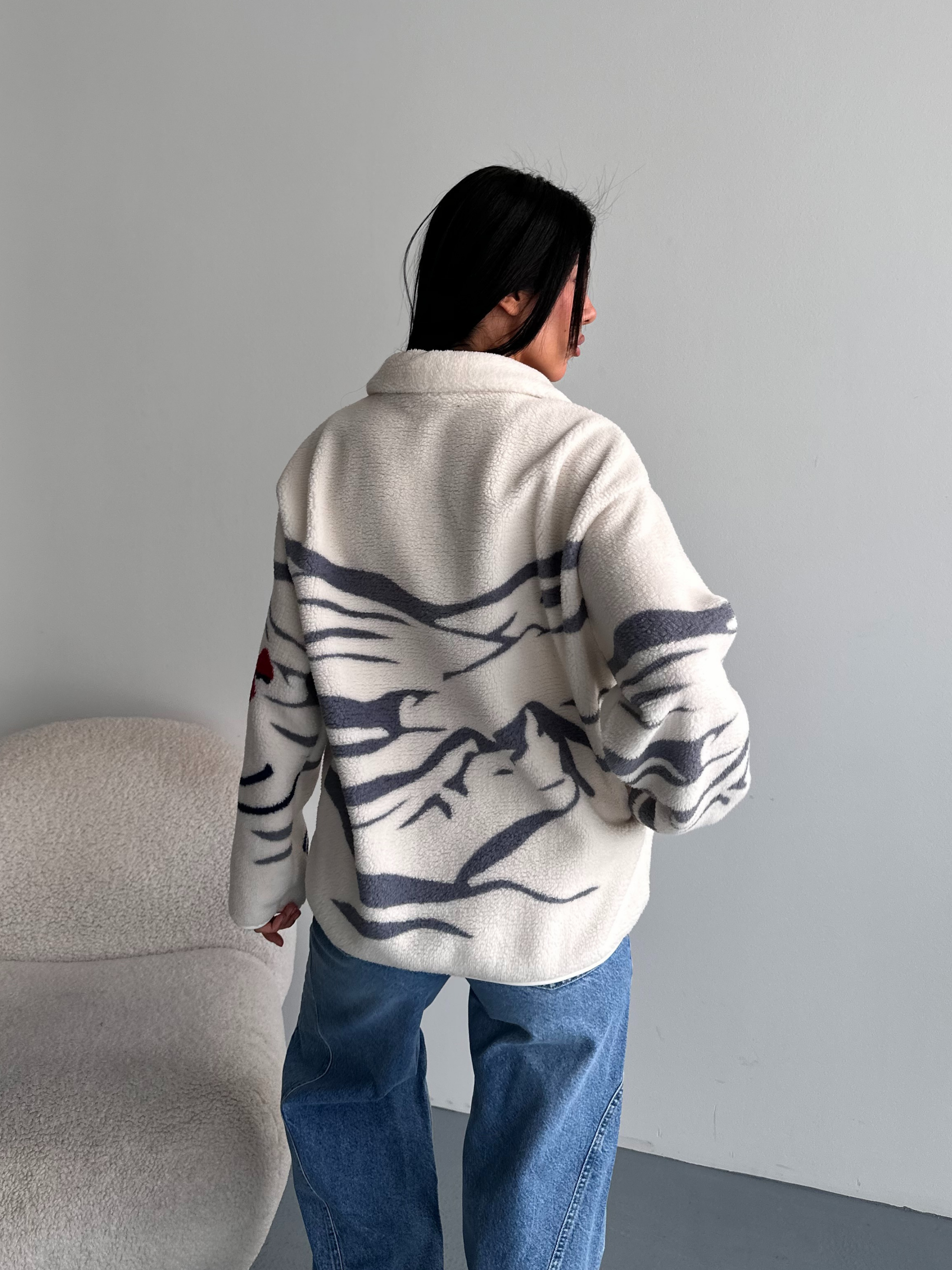 Kayak Desenli Yarım Fermuarlı Polar Sweatshirt
