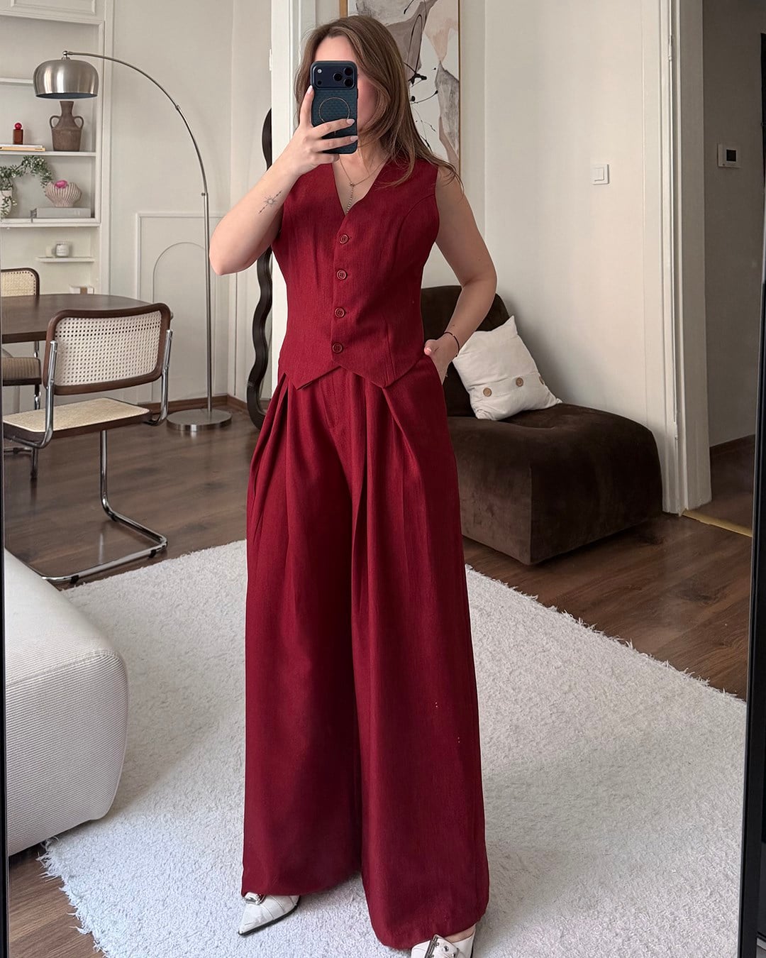 Klasik Bordo Yelek Pantolon Takım