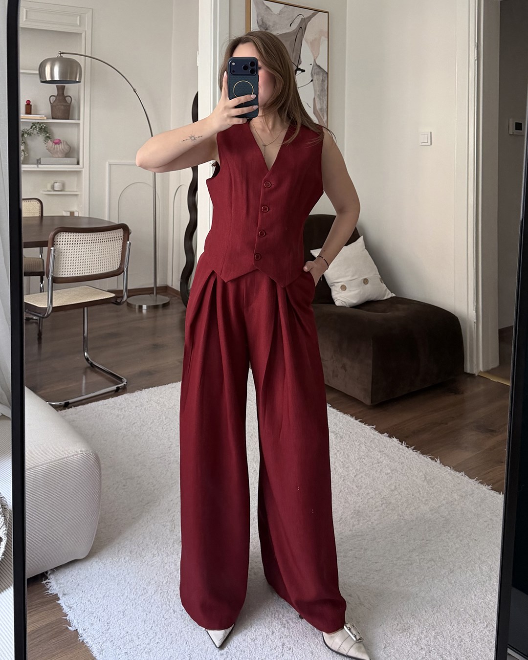 Klasik Bordo Yelek Pantolon Takım