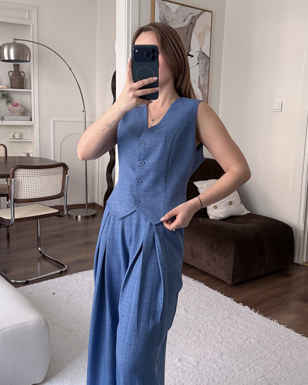 Klasik İndigo Yelek Pantolon Takım