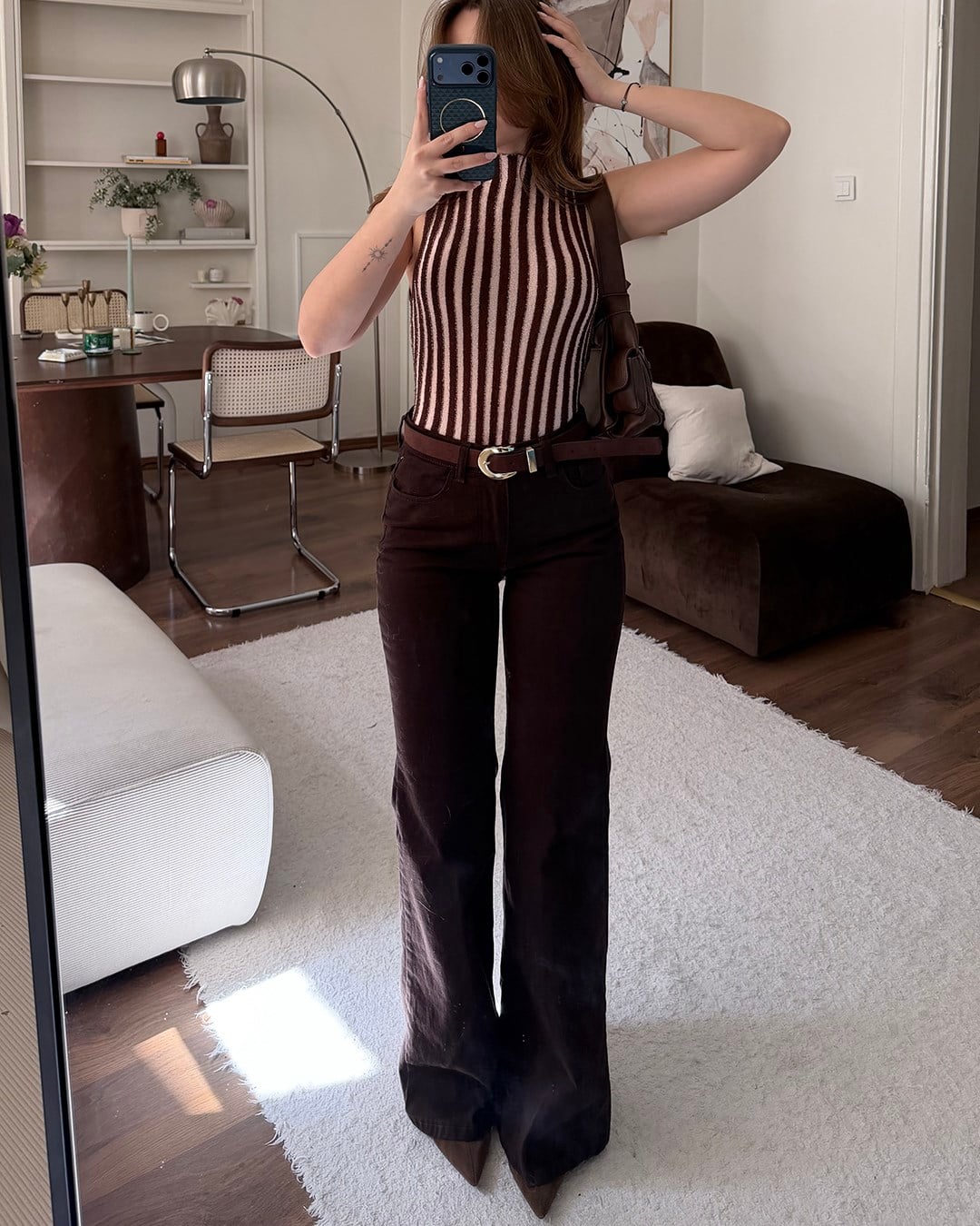 Klasik Wide Leg Kahverengi Jean