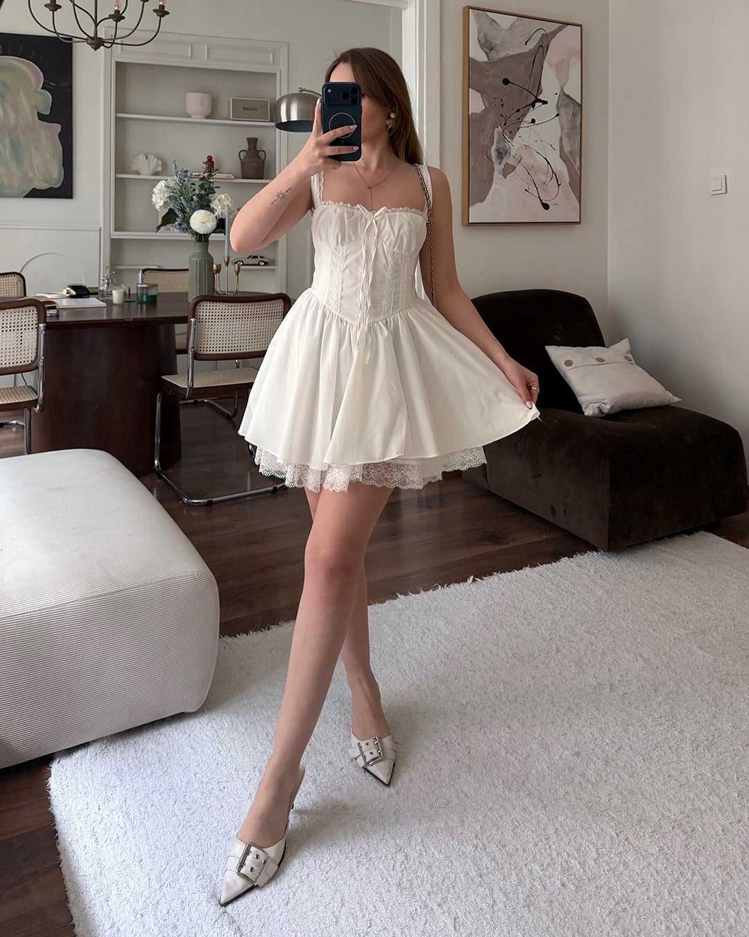 Korseli Beyaz Mini Elbise 
