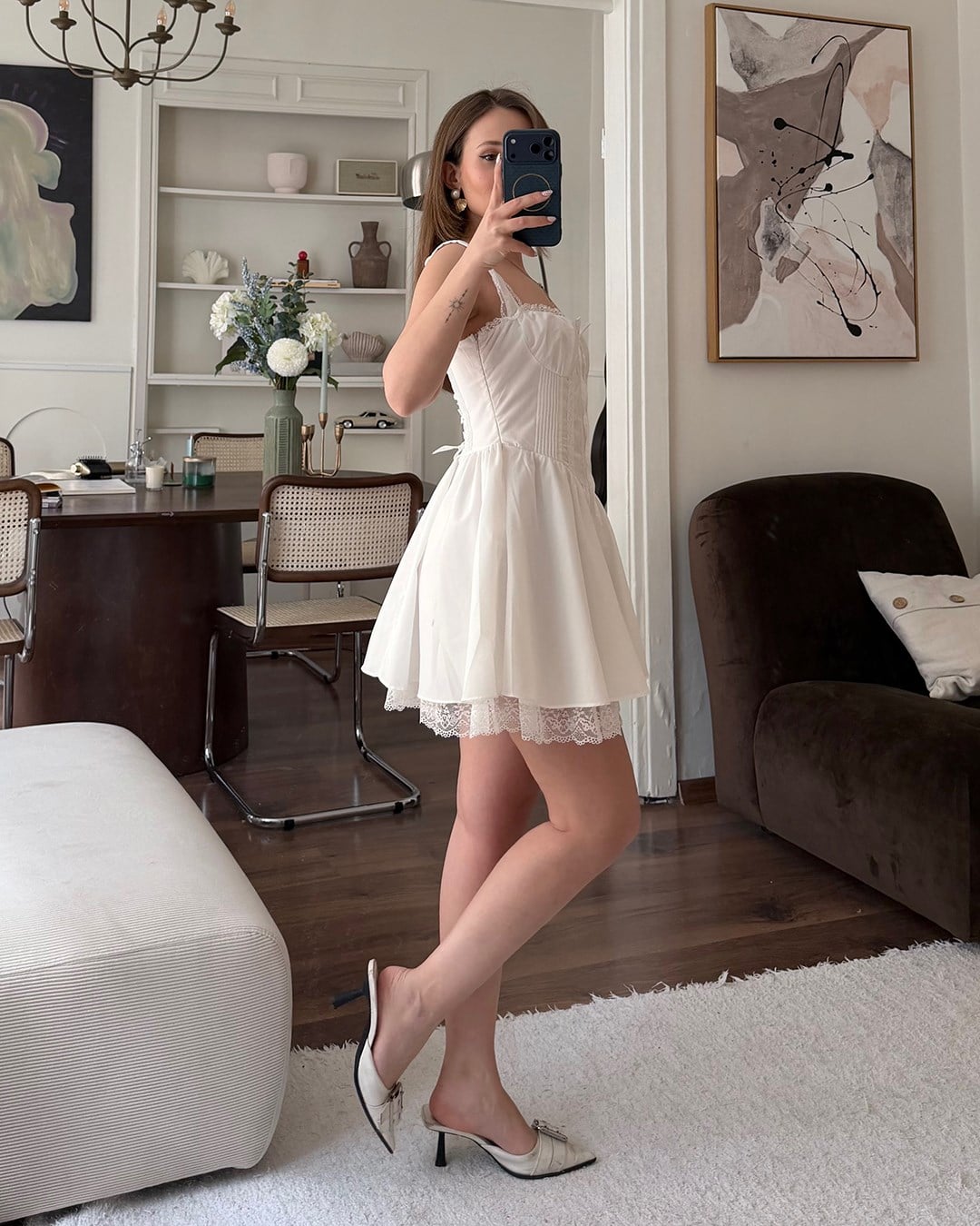 Korseli Beyaz Mini Elbise 