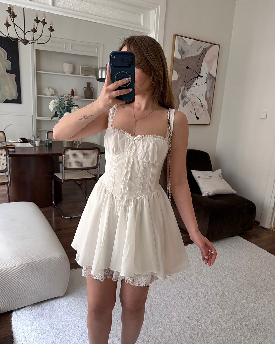 Korseli Beyaz Mini Elbise 