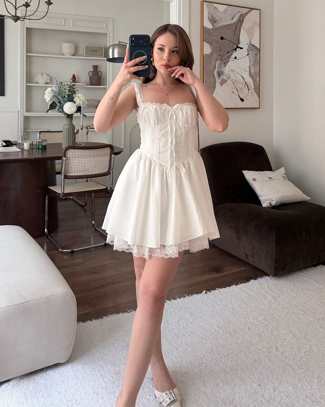 Korseli Beyaz Mini Elbise 