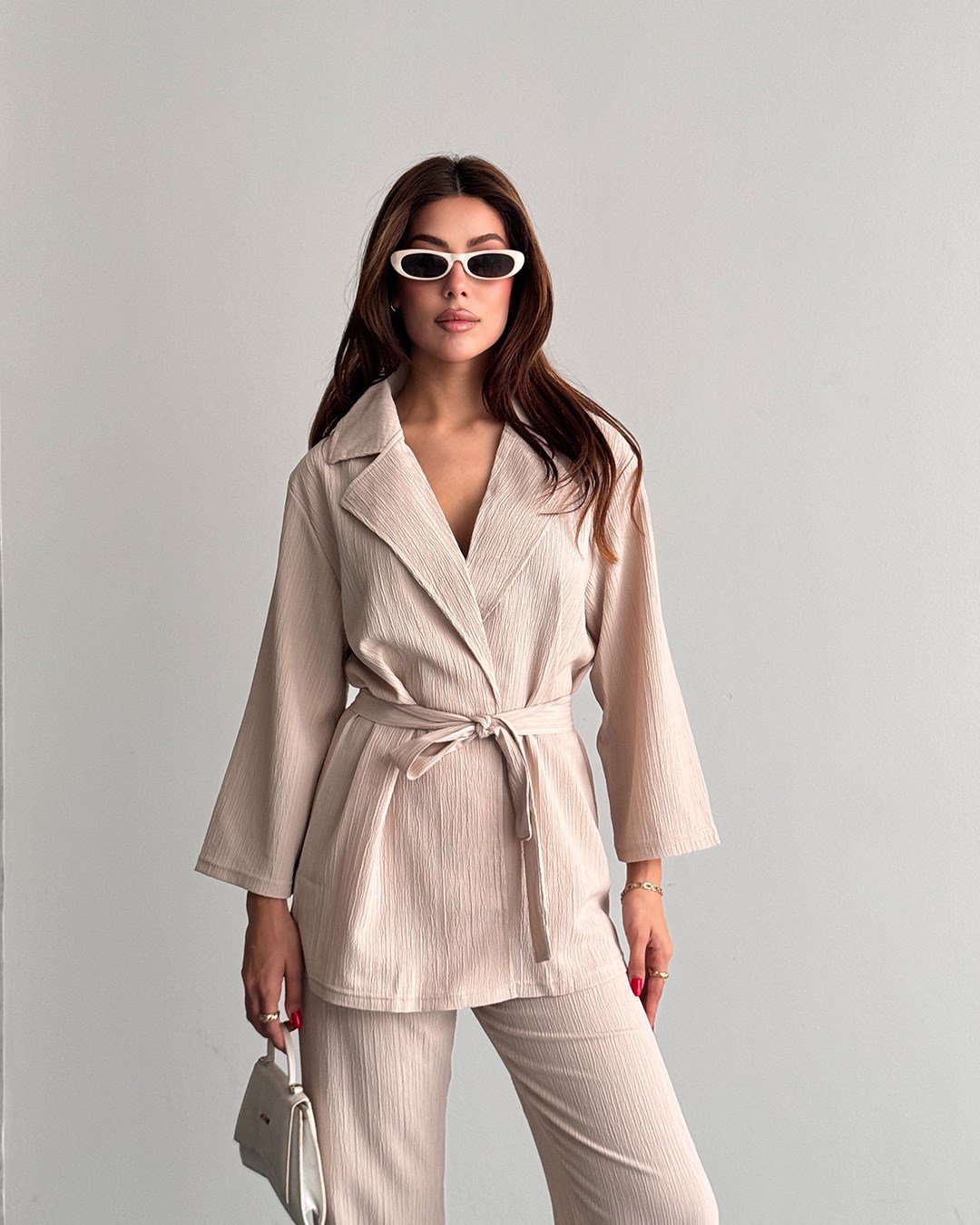 Krinkıl Bej Kimono Takım