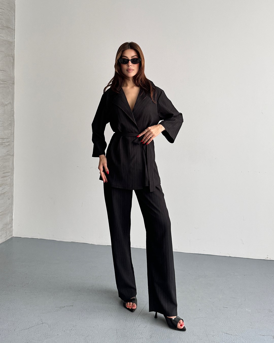Krinkıl Siyah Kimono Takım