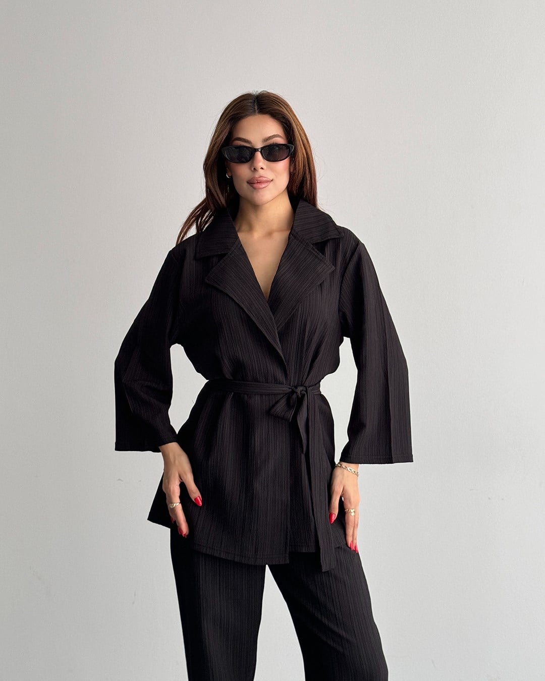 Krinkıl Siyah Kimono Takım