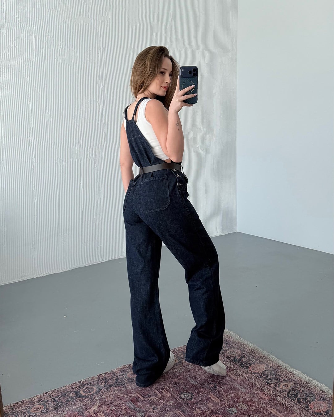 Kemerli Lacivert Denim Salopet Tulum